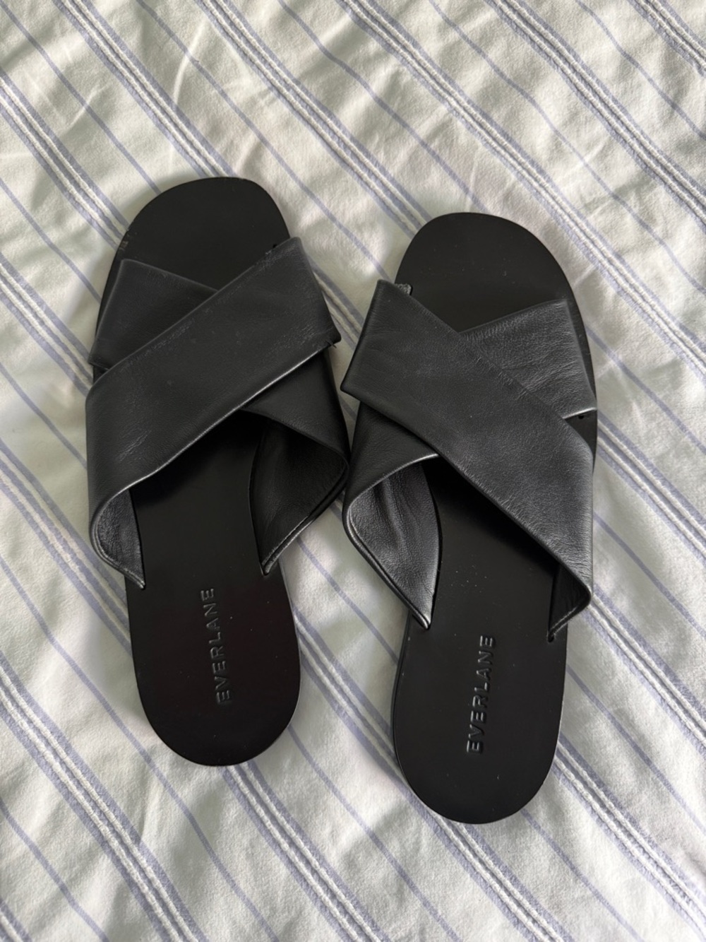 Everlane Black Crisscross Leather Slide Sandals